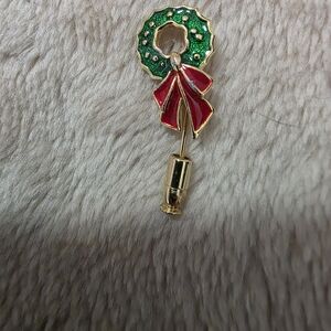 Elegant Holiday Wreath Brooch with Red Bow